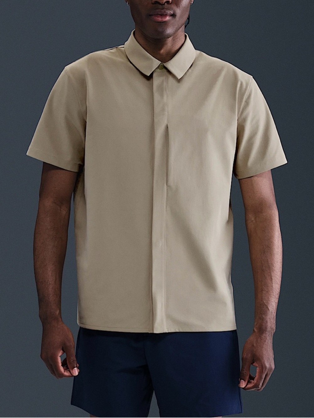 NWT Nike 24.7 PerfectStretch Men's Dri-FIT SS Snap-Down Top Large Khaki
